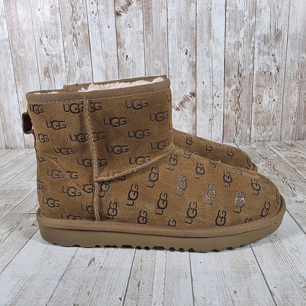 UGG Classic Mini Logo Chestnut Suede Boots Womens 6 Brown 1129077